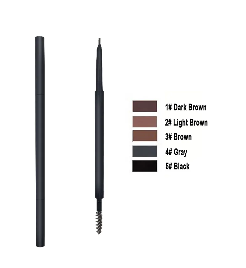 custom logo eyebrows 5 colors brow makeup private label automatic slim round head eyebrow pencil with brush waterproof