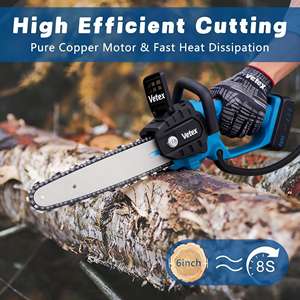 Ensemble de tronçonneuse à batterie au lithium Vetex 21V, mini scie à chaîne électrique à faible bruit pour la coupe du bois, l'élagage des arbres et l'entretien du jardin - Product Image 4
