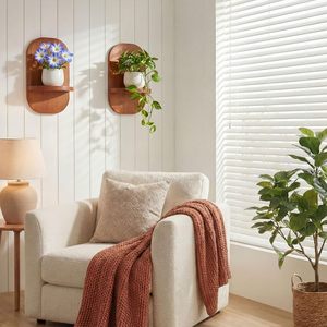 Support mural en bois pour fleurs, forme ovale, couleur bois naturel, étagère de rangement pour la décoration de la maison - Product Image 1