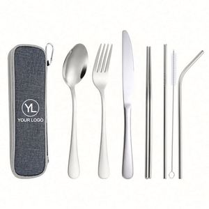 Juego de Cubiertos de Viaje de Acero Inoxidable Ecológico de 8 Piezas con Estuche, Personalizable con Logotipo, Portátil y Reutilizable - Product Image 1