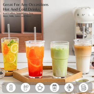 Set <span class=keywords><strong>di</strong></span> 2 Bicchieri in Vetro Trasparente da 20oz con Coperchio, Tazze da Caffè Rinforzate, Bicchieri con Cannuccia per Frullati, Tè, Latte, Whisky - Product Image 5