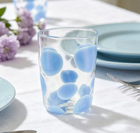 Maßgefertigter Handgeblasener Borosilikat-Glasbecher mit Blauen Jadepunkten, Dekorativer Wasserbecher für Zuhause, Büro und Restaurant