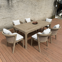 Ensemble table et chaises de salle à manger d'extérieur Hangkai, durable, moderne, pour hôtel ou villa, avec structure en alliage d'aluminium thermolaqué, rotin PE imperméable