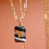 Pendentif en laiton plaqué or 18 carats, multicolore (rouge, blanc, marron, vert), en cornaline, pour DIY, en forme de cœur, carré ou goutte d'eau