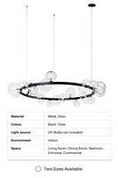 Lustre LED Transcendant Céleste à Anneaux, Grappe de Globes en Verre Noir Mat, Luminaire Architectural Moderne Sur Mesure, Œuvre d'Art Imposante
