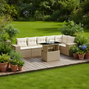 Ensemble de canapés de jardin en rotin beige 6 places avec rangement, mobilier d'extérieur au design contemporain - Product Image 2