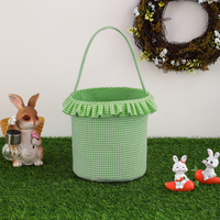 Panier de Pâques personnalisé en seersucker à volants, motif gingham, réutilisable, de haute qualité, pour la chasse aux œufs des enfants – Meilleure vente
