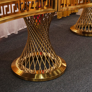 Mesa Ovalada Moderna de Acero Inoxidable Dorado para Banquetes de Boda con Cubierta de Vidrio Templado para Eventos y Fiestas de Hotel - Product Image 5