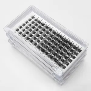 Pre Cut Cluster Diy Lashes Extension Clear Band Bond And Sealant Kit Wide-Stem Segment Silk Lashes Self Set Customized Packaging