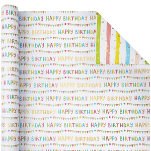 Pastel Birthday Letter Decorative Wrapping <b>Paper</b> <b>Roll</b> Dual Face Striped Design For Children Holiday Birthday Gift Packing Supply - Product Image 3