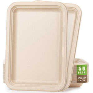Plateaux alimentaires carrés jetables en bagasse biodégradable, très grands, de taille personnalisée, écologiques et robustes - Product Image 1