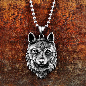 Ss8-352p Acier Soldat <span class=keywords><strong>Nordique</strong></span> Viking Détail Loup Hommes Pendentif Chaîne Collier Tête de Loup Pendentif Collier - Product Image 1