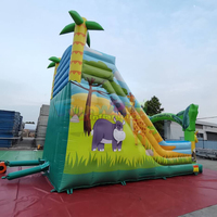 Château gonflable commercial en PVC pour enfants, combo toboggan, aire de jeux animaux de la jungle, château gonflable avec glissière, extérieur/intérieur