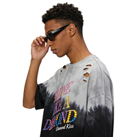 Nouveau design T-shirt personnalisé surdimensionné avec strass, épaules tombantes, tie-dye, effet vieilli, délavé à l'acide, T-shirt diamant pour homme