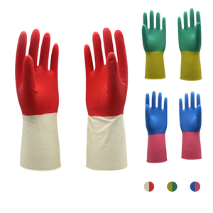 Guantes de trabajo de goma para limpieza del hogar de látex reutilizables con puño largo flocado personalizado de fábrica al por mayor - Product Image 1