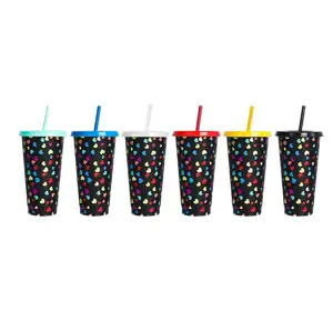 750ml café reutilizável tumbler 24oz logotipo personalizado atacado estádio frio plástico cor mudando Ice American Cup com tampa e palha