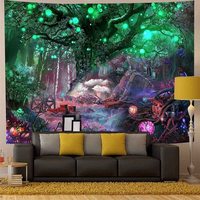 Tapisserie murale en polyester à motif Forêt Lumineuse Fantastique, facile à accrocher, décoration murale, impression HD, OEM ODM, style Bohème