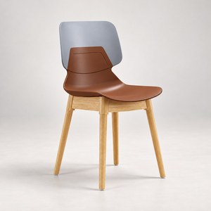 Silla de Comedor Moderna con Asiento Marrón, Respaldo Gris y Patas de Madera de Haya, Precio DDP EE. UU. - Product Image 1