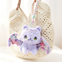 Porte-clés en peluche chat chauve-souris fleur de cerisier personnalisé, chaton ailé mignon, breloque de sac en peluche Kawaii, cadeau, vente en gros, OEM personnalisé
