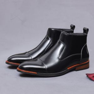 Botas Chelsea de Invierno para Hombre con Parte Superior Brillante, Punta Redonda, Talla Grande, Hechas de Cuero Vacuno Genuino, Estilo Británico Casual - Product Image 5