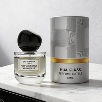 Flacon de parfum sphérique en verre vide 50ml 100ml, personnalisable OEM ODM avec logo et forme sur mesure, atomiseur à fine brume avec estampage à chaud doré et boîte