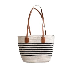 Nuevo bolso versátil de un solo hombro tejido en algodón, elegante bolso de paja, moderno bolso de playa para vacaciones, bolso tote para mujer. - Product Image 5