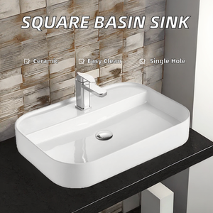 Lavabo Cuadrado Moderno de Cerámica con Montaje de Grifo de un Solo Orificio, Ecológico, Fácil de Limpiar, Instalación Rectangular en Encimera para Hotel - Product Image 2
