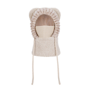Hiver Extérieur Oreilles d'Ours Mignonnes Bonnet Tricoté Chaud pour Enfants Couleur Solide Bonnets en Peluche Echarpe de Masque 3 en 1 <span class=keywords><strong>Cagoule</strong></span> - Product Image 5
