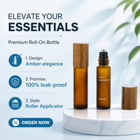 Applicateur de bille roulante pour huiles essentielles de luxe 10 ml, flacon roll-on avec bouchon en bois