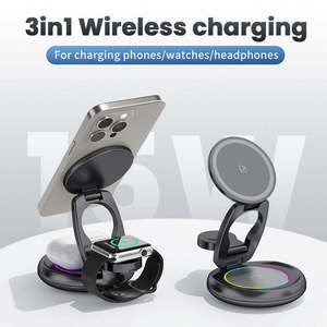 Support de chargeur sans fil magnétique pliable 3 en 1 15W à charge rapide, prend en charge les téléphones mobiles portables de type C, sortie 5V/1A - Product Image 2