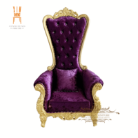 Fournisseur d'usine, chaise de trône moderne à dossier haut dorée pour mariage, chaise de trône pour la mariée et le marié, reine et roi