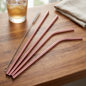 Rose Gold <b>Metal</b> Drinking <b>Straws</b> 4 Pack Reusable Bar Accessories Minimalist Style - Product Image 4