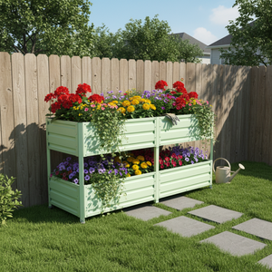 Jardinière surélevée en métal galvanisé à 2 niveaux avec pieds pour fleurs, herbes et légumes, entrepôt USA - Product Image 5