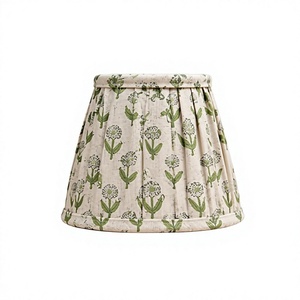 Green Floral Linen <b>Lampshade</b> | Decorative Pleated Fabric Drum Shade for Modern & Classic Interior Décor - Product Image 1