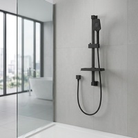 système douche noir mat ensemble de pommeau de douche mural robinets avec barre coulissante, support de douche de salle de bain