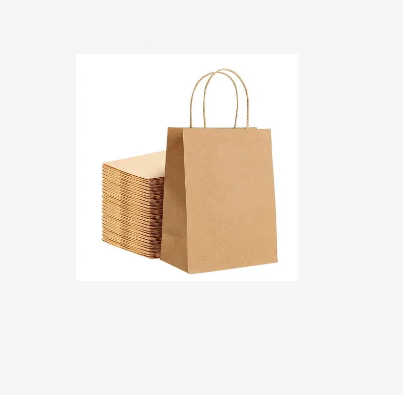 Reused Recyclable Brown Rope Handle Bags Square Bottom Kraft Paper Bag Food