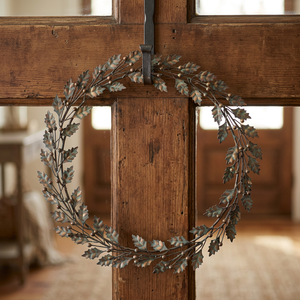 Rustic Metal Oak Leaf <b>Wreath</b> Handmade Decorative Floral Round Unlit Wall Hanging - Product Image 3