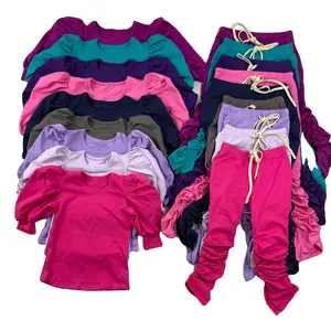 LZ 2-12 yıl genç kız jogger set katı pamuk kıyafetler set puf uzun kollu üst + yığın tayt çocuk giyim toddler pantolon seti