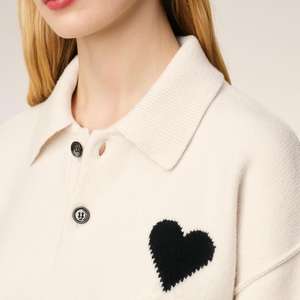 Marque privée Fabricants de tricots Pull en tricot pour femmes Pull Paris Love Jacquard Polo en laine mérinos pour femmes - Product Image 3