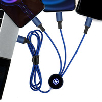 Kabel Data Pengisian Daya Ponsel Empat-dalam-Satu dengan Logo LED Bercahaya, Anyaman Kepang, Konektor Tipe-C, Hadiah Bisnis
