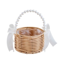 Panier cadeau tressé en fausse rotin de style américain avec poignée en perles, fait main, pour salon, type sur pied, Shandong