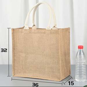 Sac fourre-tout réutilisable en jute 36*32*16cm avec poignées, taille moyenne, pour mariage, fiançailles, bricolage, shopping, fête prénuptiale - Product Image 4