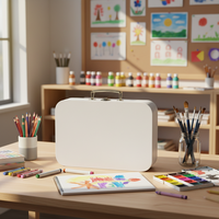 Boîte à valise en carton portable personnalisée avec poignée et serrure, boîte cadeau rigide pour le rangement et l'emballage des fournitures artistiques des étudiants
