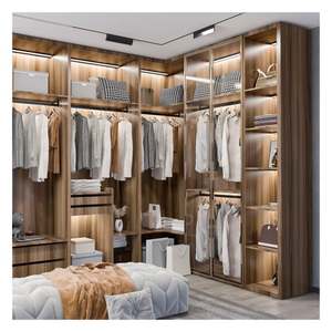 Armoire moderne en bois massif avec panneaux de verre encadrés d'aluminium noir et décoration de barre lumineuse - Product Image 5