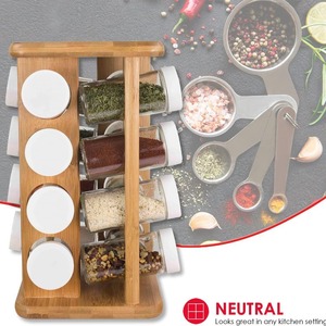 Bamboo <b>Spice</b> Rack Double Layer Rotating Airtight Storage For Kitchen Countertop Seasoning <b>Jar</b> With Plastic Lids - Product Image 4