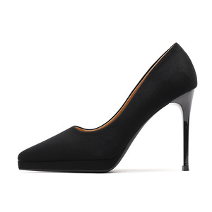 Escarpins élégants pour femmes de style coréen en daim à bout pointu, talons hauts de 10 cm, design à carreaux tendance, escarpins tendance pour les soirées - Product Image 3
