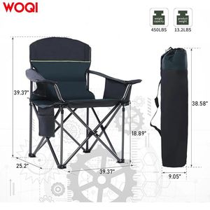 Chaise pliante de camping Woqi, structure en aluminium, tissu Oxford, avec porte-gobelet et sac de rangement, bleu marine - Product Image 4