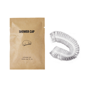 Wholesale Ce certification Transparent Shower Cap Hotel Spa Disposable Plastic Shower Caps With Kraft Paper Bag Packaging
