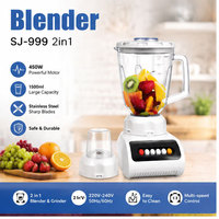 Robot culinaire multifonction transfrontalier 2-en-1 pour la maison, mixeur, moulin, extracteur de jus électrique haute vitesse 5 vitesses 1,5 L double