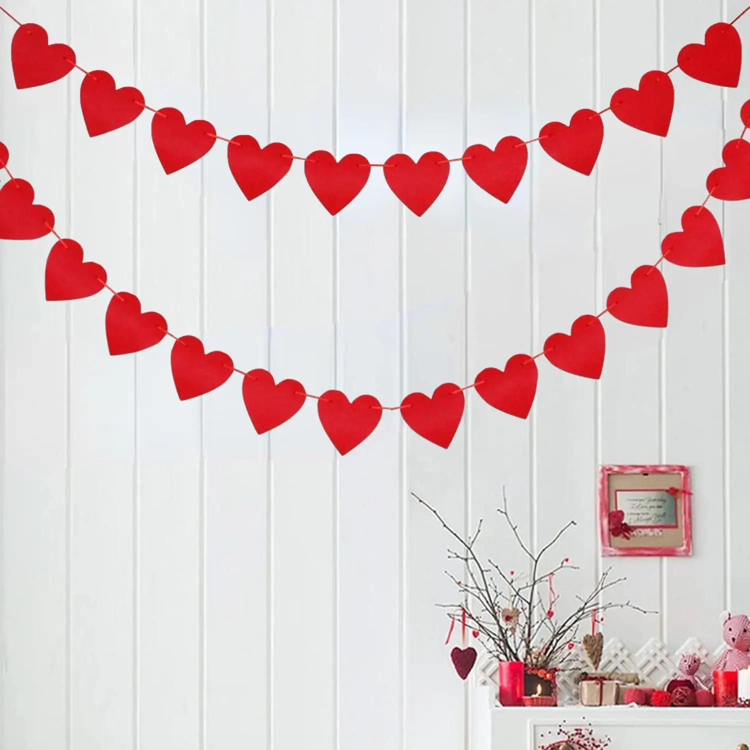 Felt Heart Love Banner Happy Valentines Day Banner for Anniversary Wedding Birthday Party